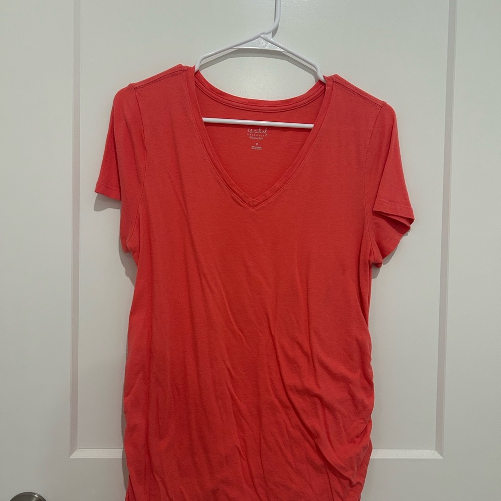 Isabel Maternity by Ingrid & Isabel Bright Coral V-Neck Short Sleeve Top